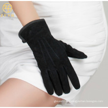 Kundenspezifische Dame schwarze Schaf-Veloursleder-Lederhandschuhe